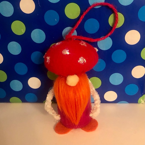 Gnome Ornament (Magenta with Orange Beard) hand-sewn - Picture 5 of 8